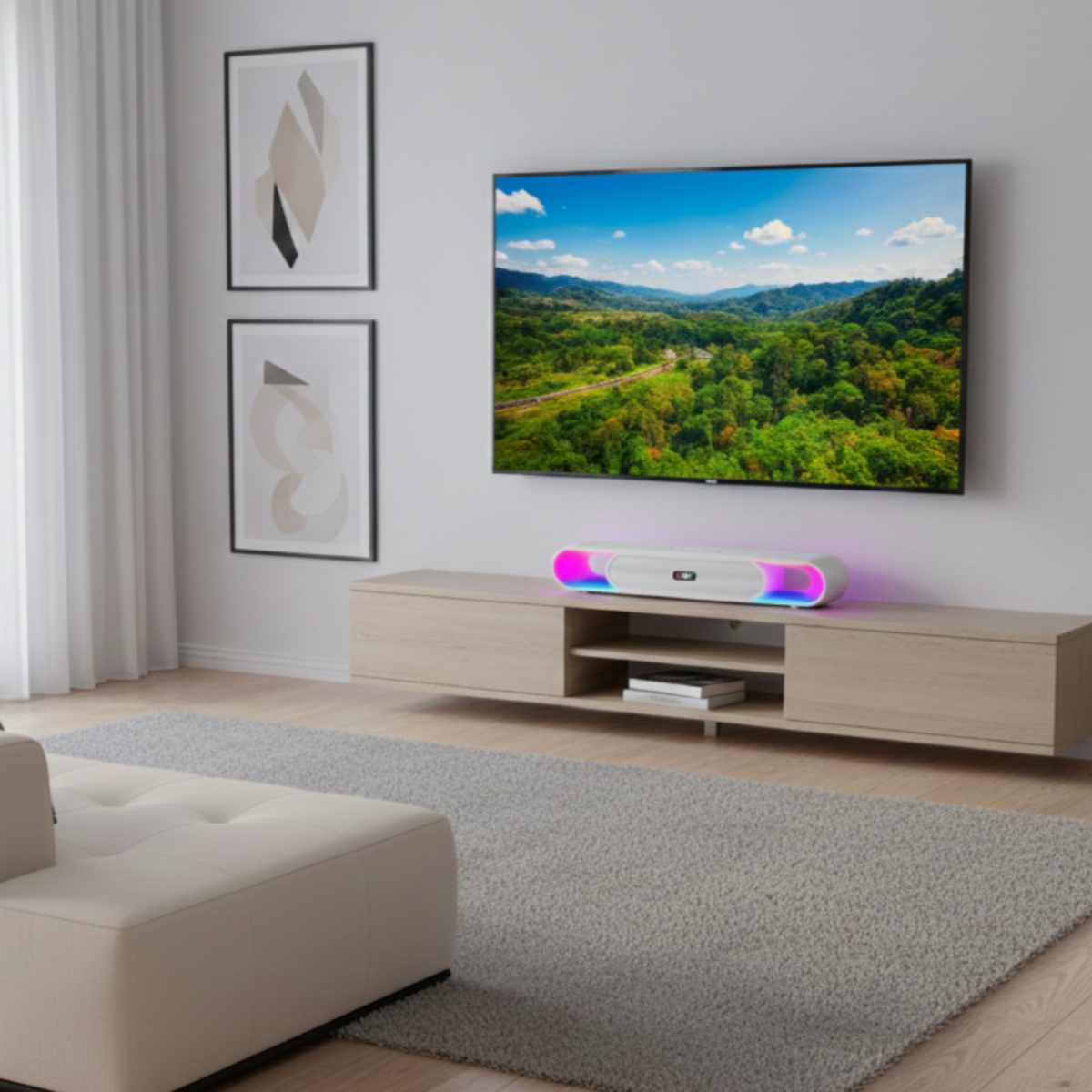ZHY-R66 Bluetooth Soundbar 14W | Multi-Connectivity, LED Lights, 2.0 Channel | White - Image 3